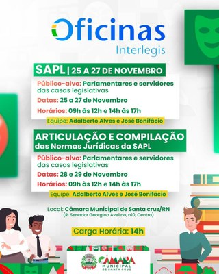 Convidamos todos os parlamentares e servidores das instituições legislativas para participarem das Oficinas Interlegis na casa do povo!